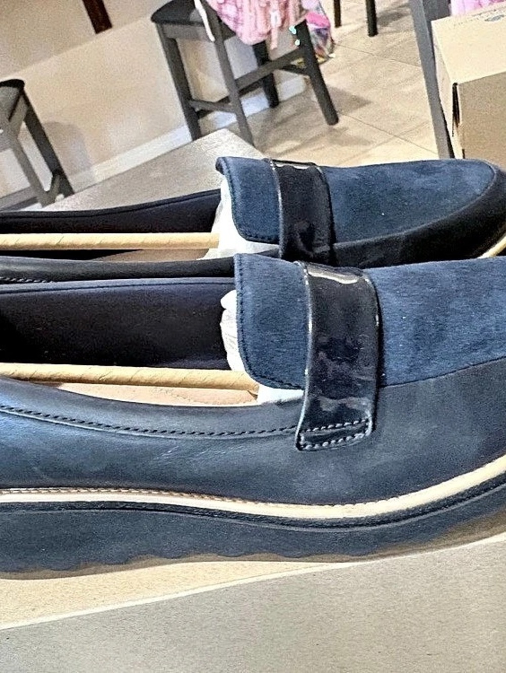 Clarks Sharon Gracie Loafers Blue & Cream US 11 NWT